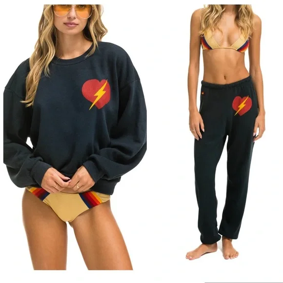 AVIATOR NATION SET Heart Bolt Sweatshirt Sweatpants - Picture 1 of 10
